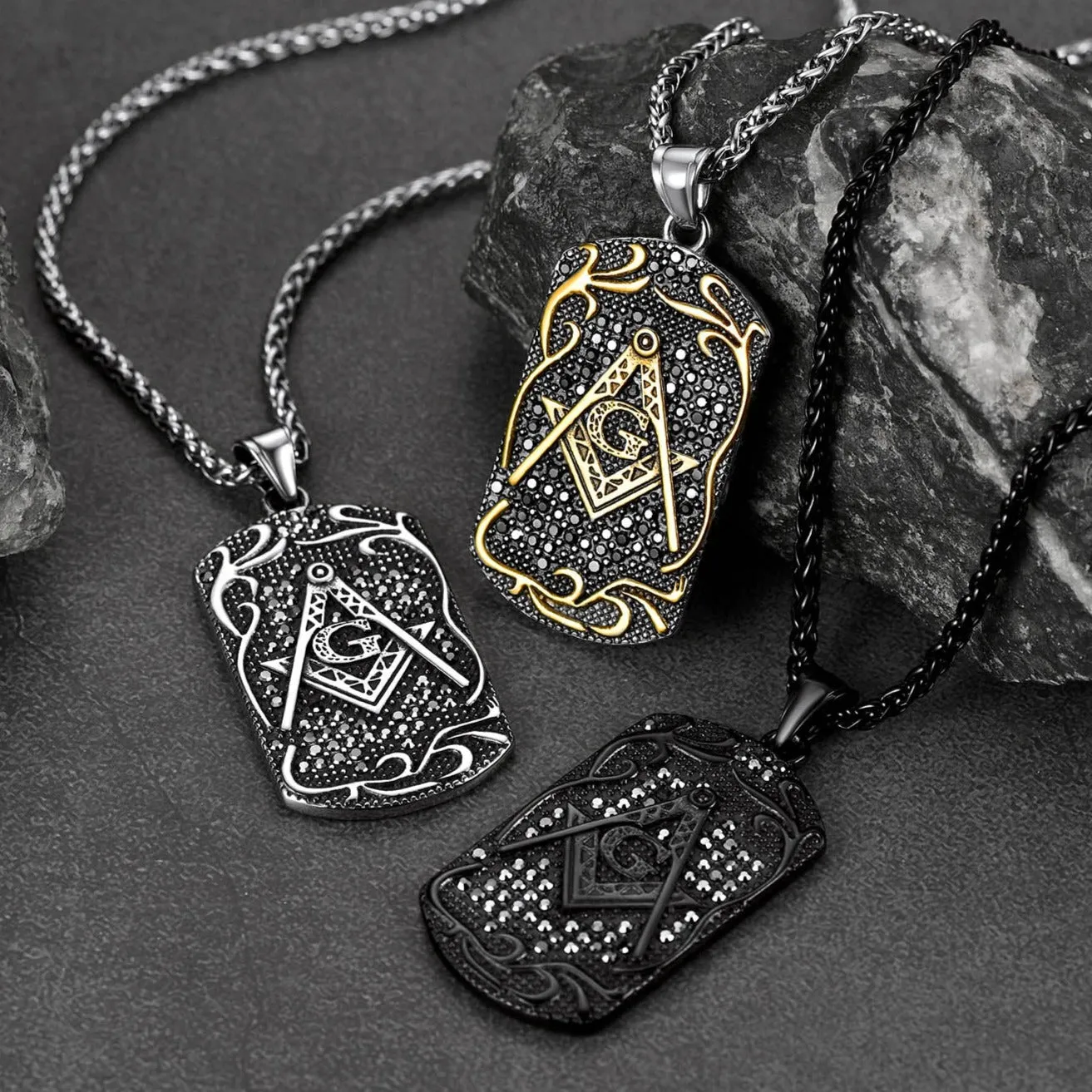 Engraved Masonic Freemason Dog Tag Necklace for Men sold by FaithHeart product image thumbnail 4