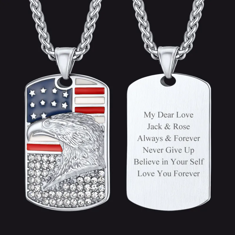 Engraved American Flag Eagle Dog Tag Necklace for Men Women sold by FaithHeart