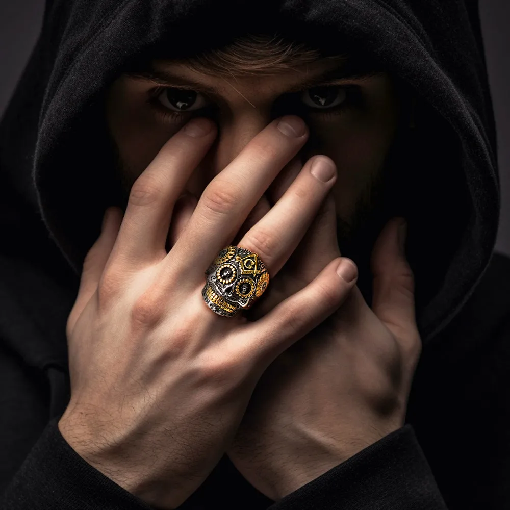 Punk Masonic Sugar Skull Ring for Men sold by FaithHeart product image thumbnail 2