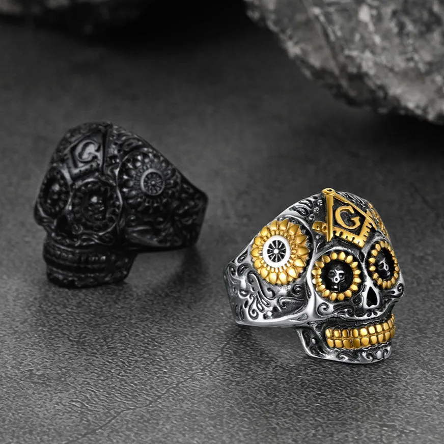 Punk Masonic Sugar Skull Ring for Men sold by FaithHeart product image thumbnail 4