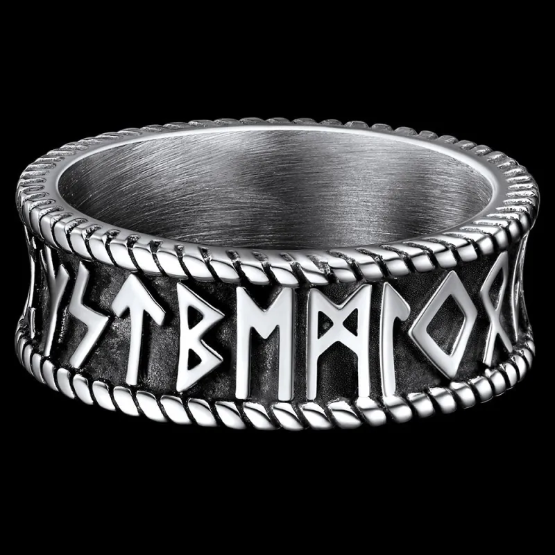 Stainless Steel Norse Viking Runes Band Ring for Men sold by FaithHeart