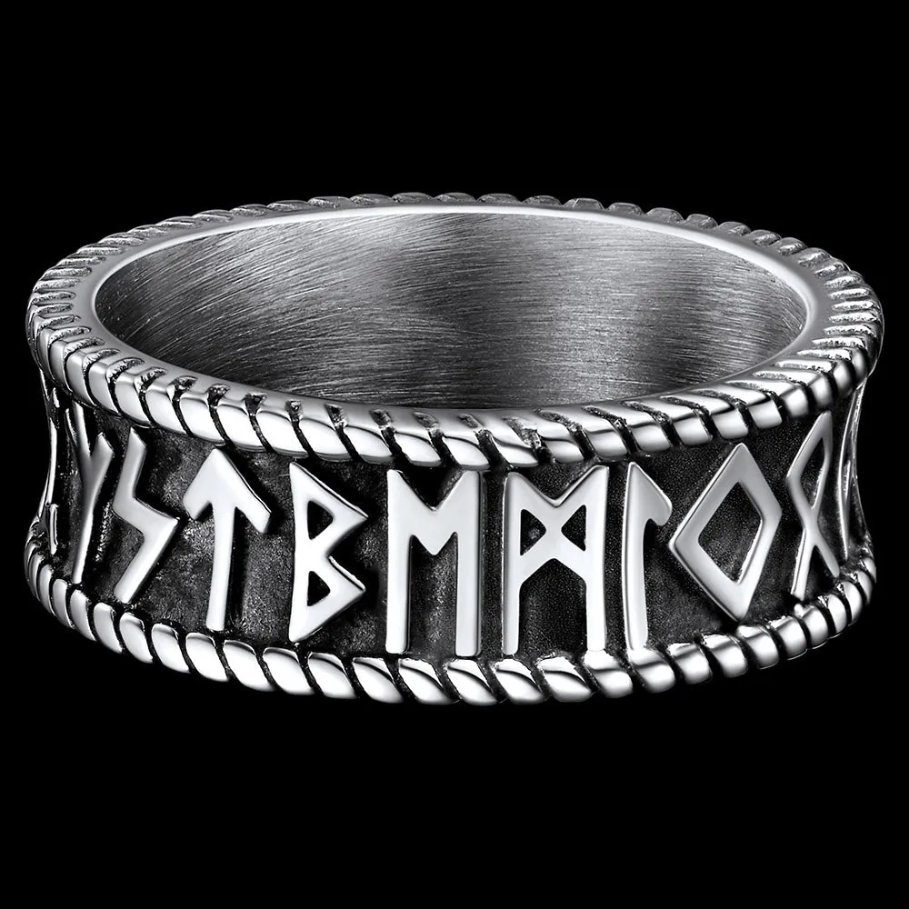 Stainless Steel Norse Viking Runes Band Ring for Men sold by FaithHeart