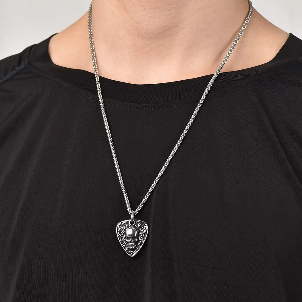 Punk Skull Guitar Pick Pendant Necklace for Men sold by FaithHeart product image thumbnail 2
