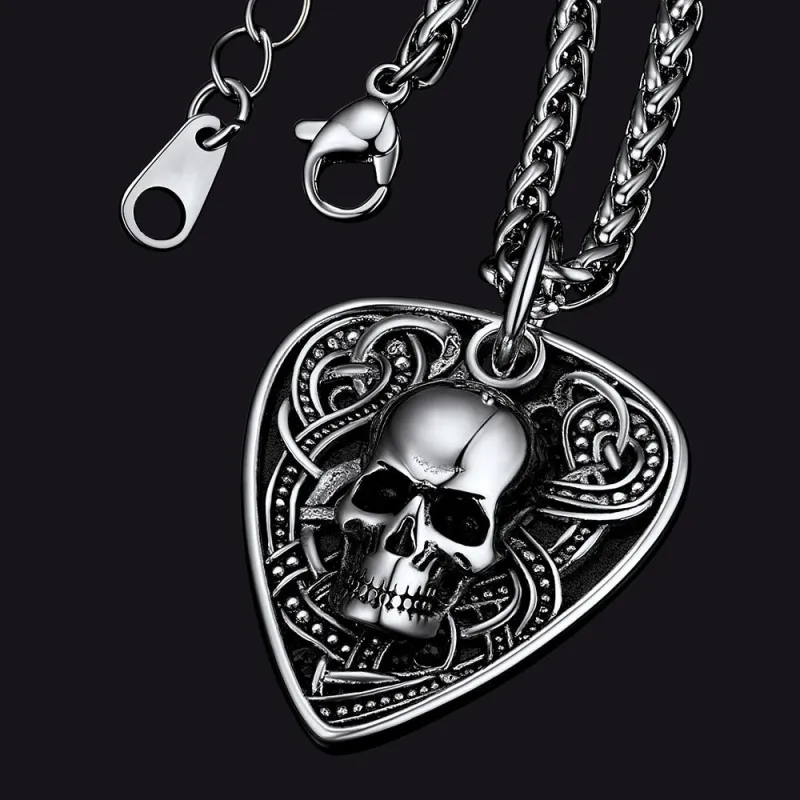 Punk Skull Guitar Pick Pendant Necklace for Men sold by FaithHeart