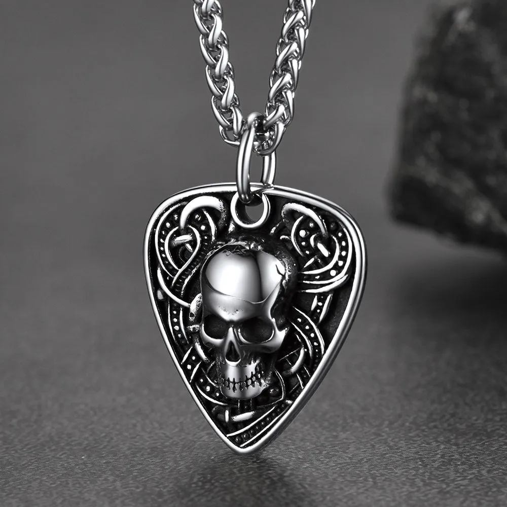 Punk Skull Guitar Pick Pendant Necklace for Men sold by FaithHeart product image thumbnail 4