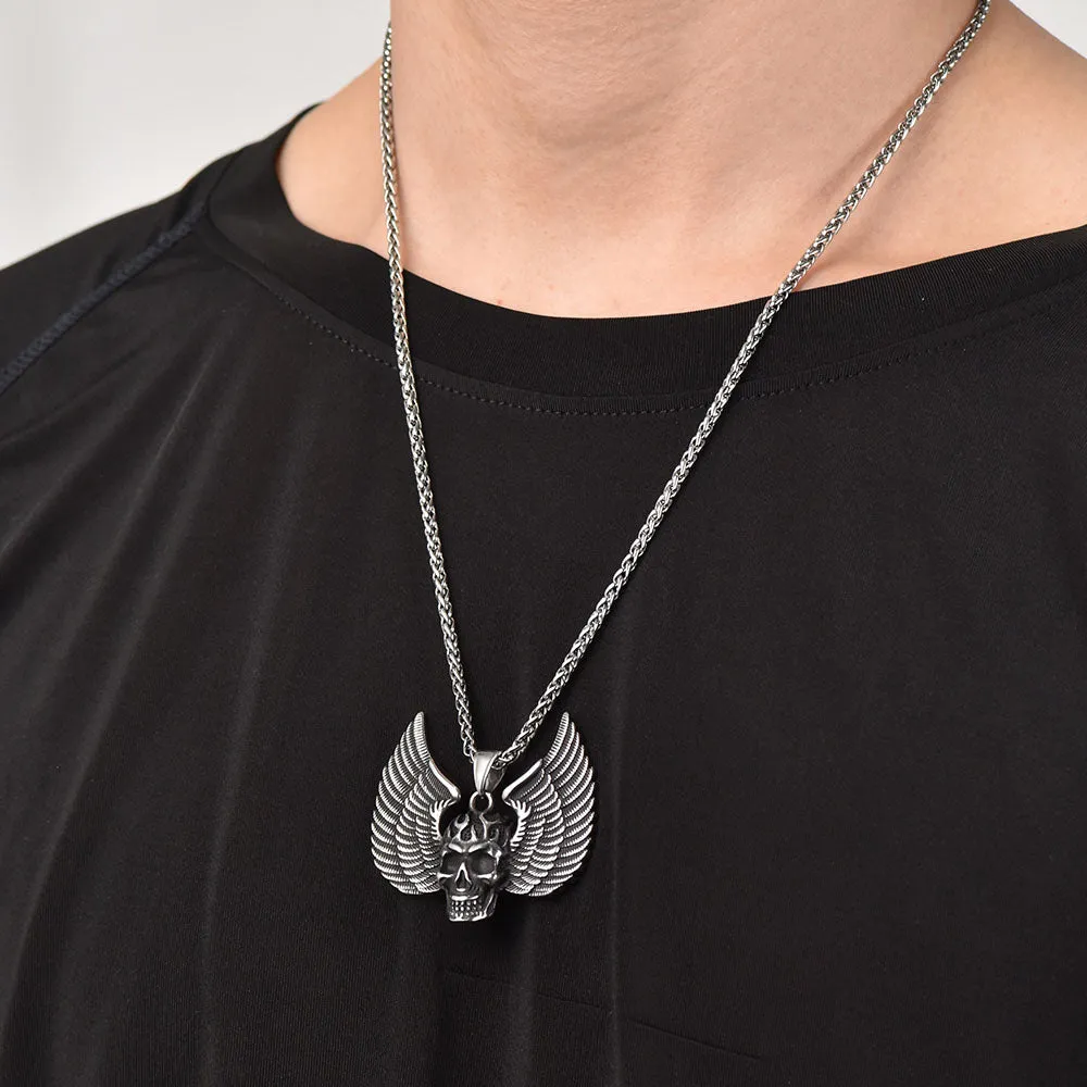Gothic Flame Winged Skull Pendant Necklace for Men sold by FaithHeart product image thumbnail 2