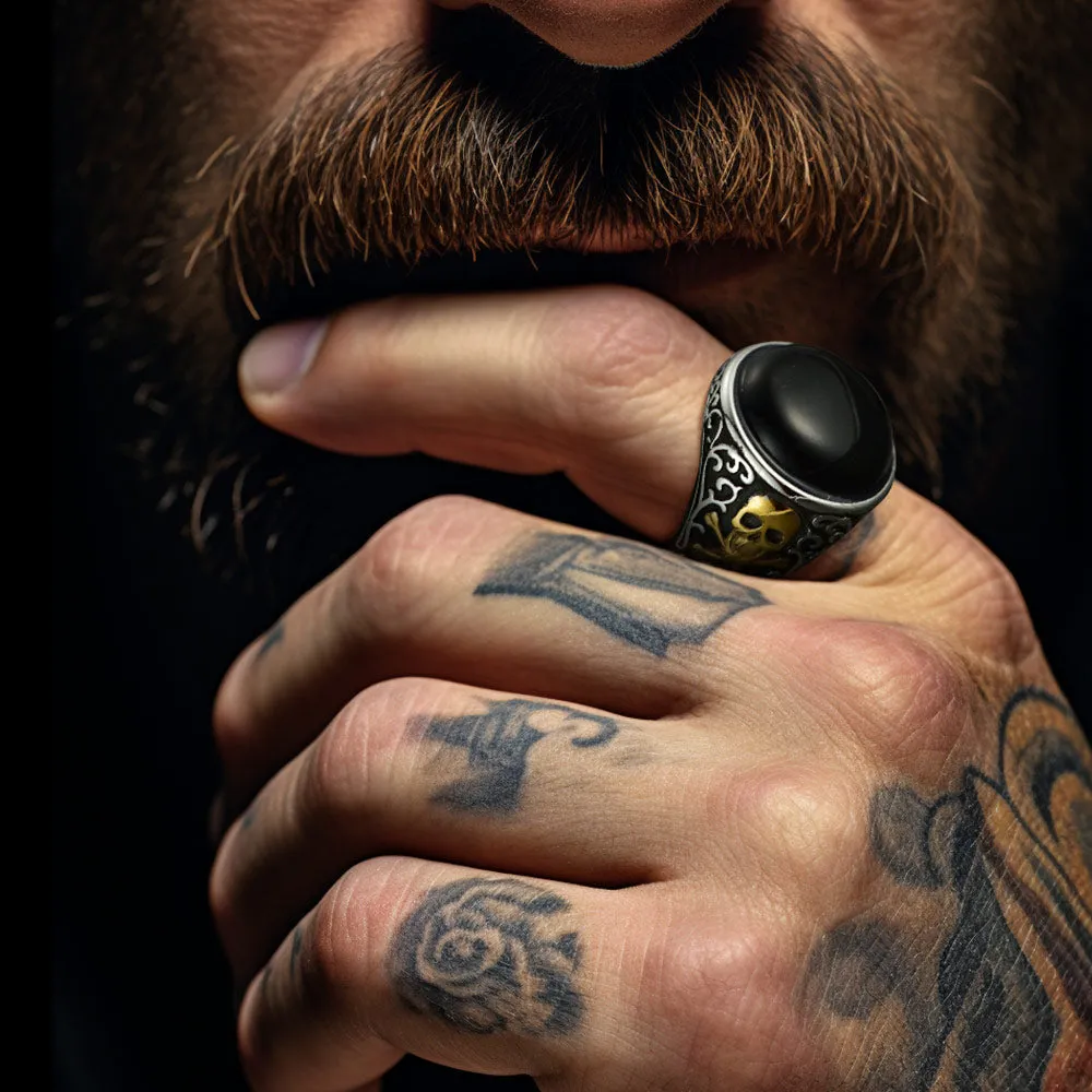 Gothic Black Onyx Signet Ring with Skull for Men sold by FaithHeart product image thumbnail 2