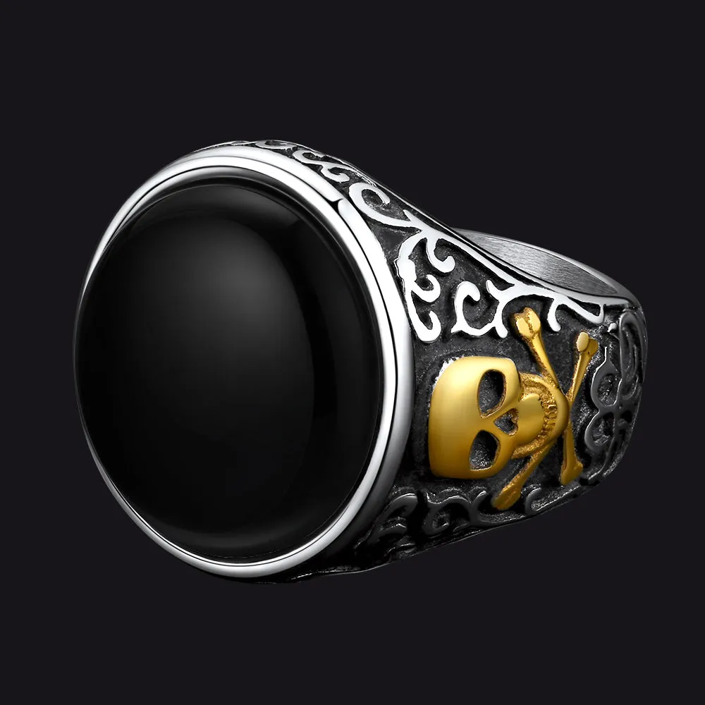 Gothic Black Onyx Signet Ring with Skull for Men sold by FaithHeart