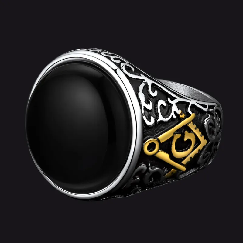 Vintage Masonic Black Onyx Ring for Men Father sold by FaithHeart