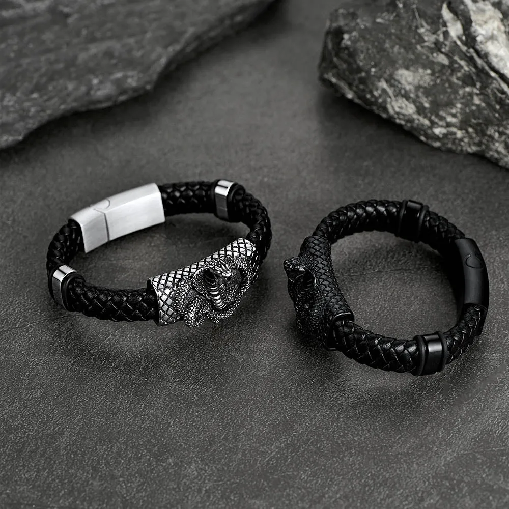 Gothic Black Cobra Snake Leather Bracelet Cuff Band for Men sold by FaithHeart product image thumbnail 3