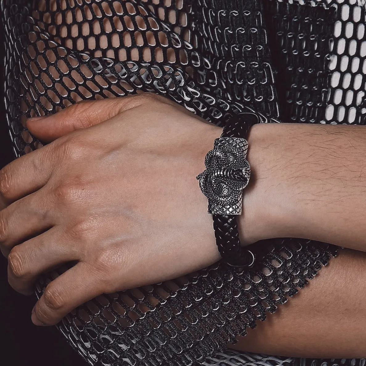 Gothic Black Cobra Snake Leather Bracelet Cuff Band for Men sold by FaithHeart product image thumbnail 2