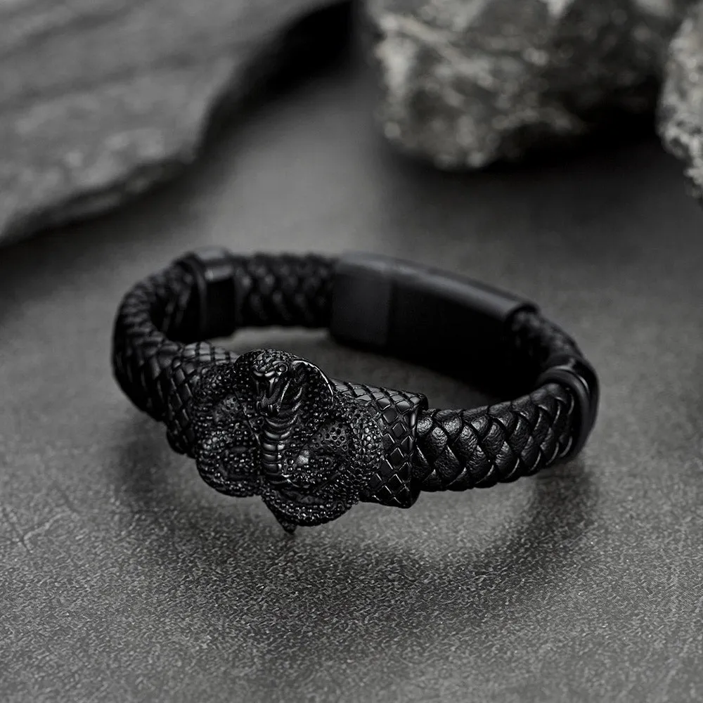 Gothic Black Cobra Snake Leather Bracelet Cuff Band for Men sold by FaithHeart product image thumbnail 5