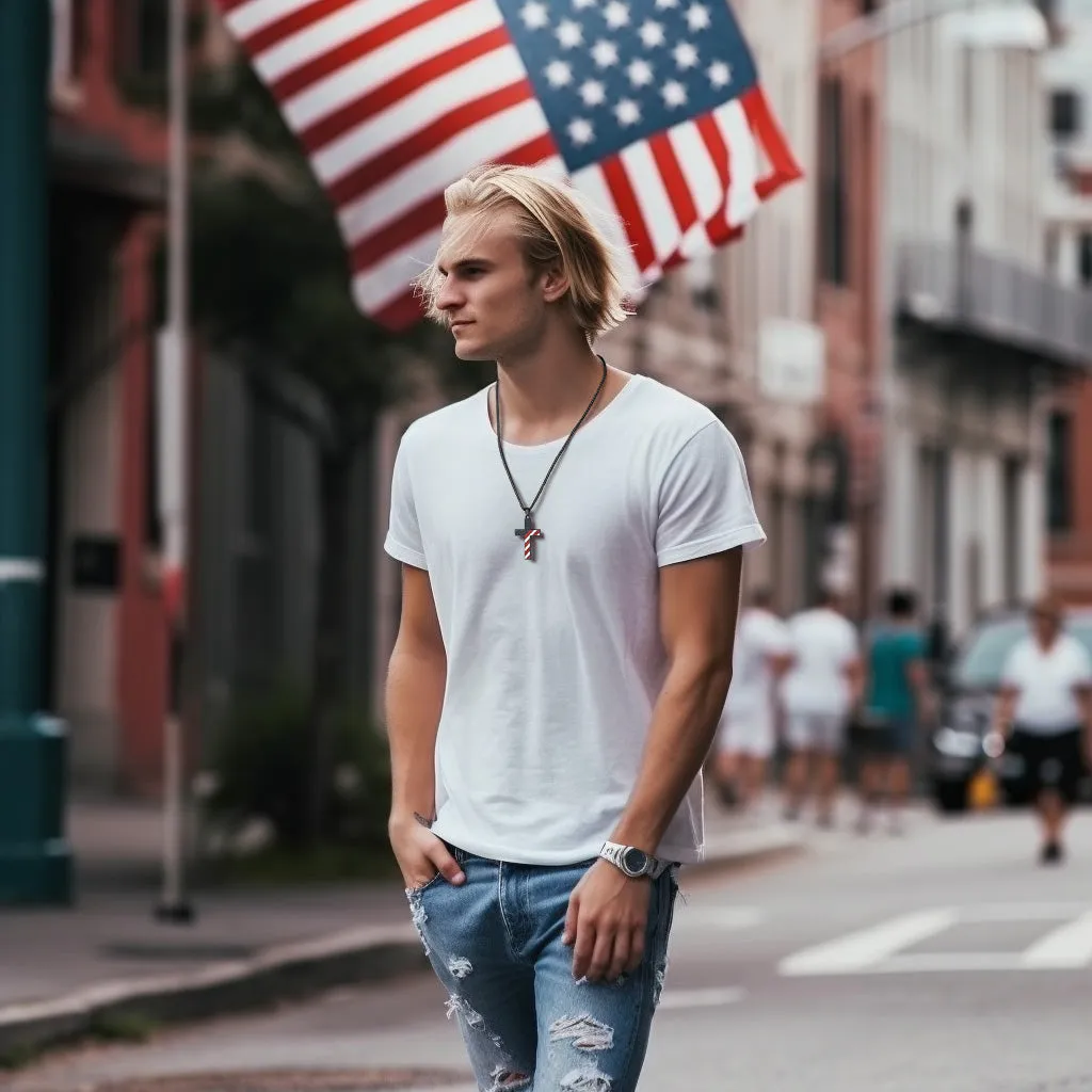 American Flag Cross Pendant Necklace for Men Women sold by FaithHeart product image thumbnail 2