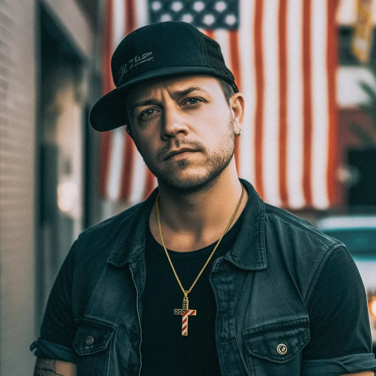 American Flag Cross Pendant Necklace for Men Women sold by FaithHeart product image thumbnail 3