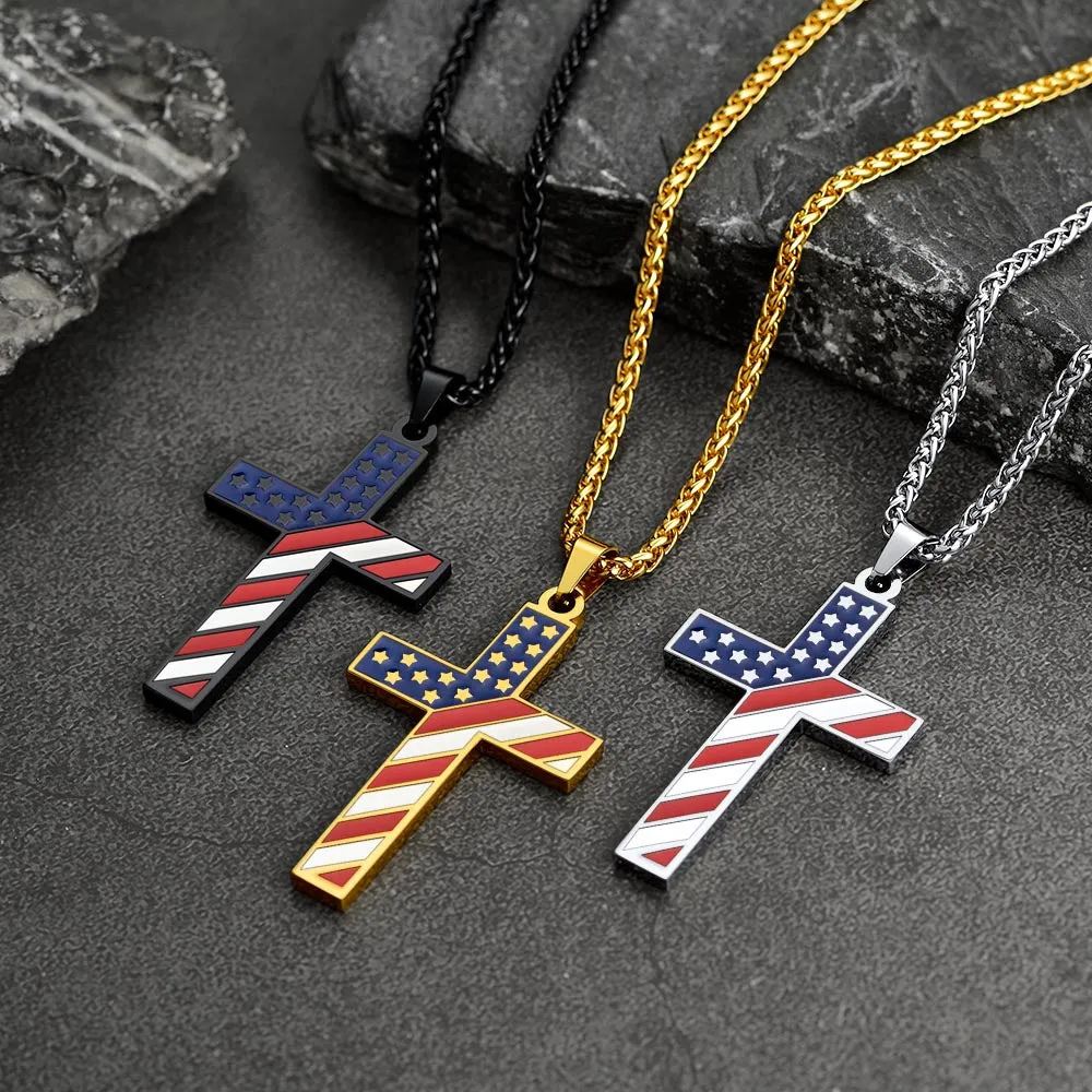 American Flag Cross Pendant Necklace for Men Women sold by FaithHeart product image thumbnail 5