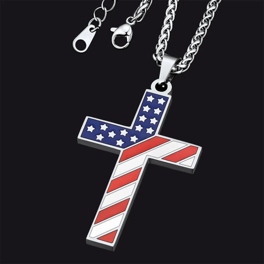 American Flag Cross Pendant Necklace for Men Women sold by FaithHeart