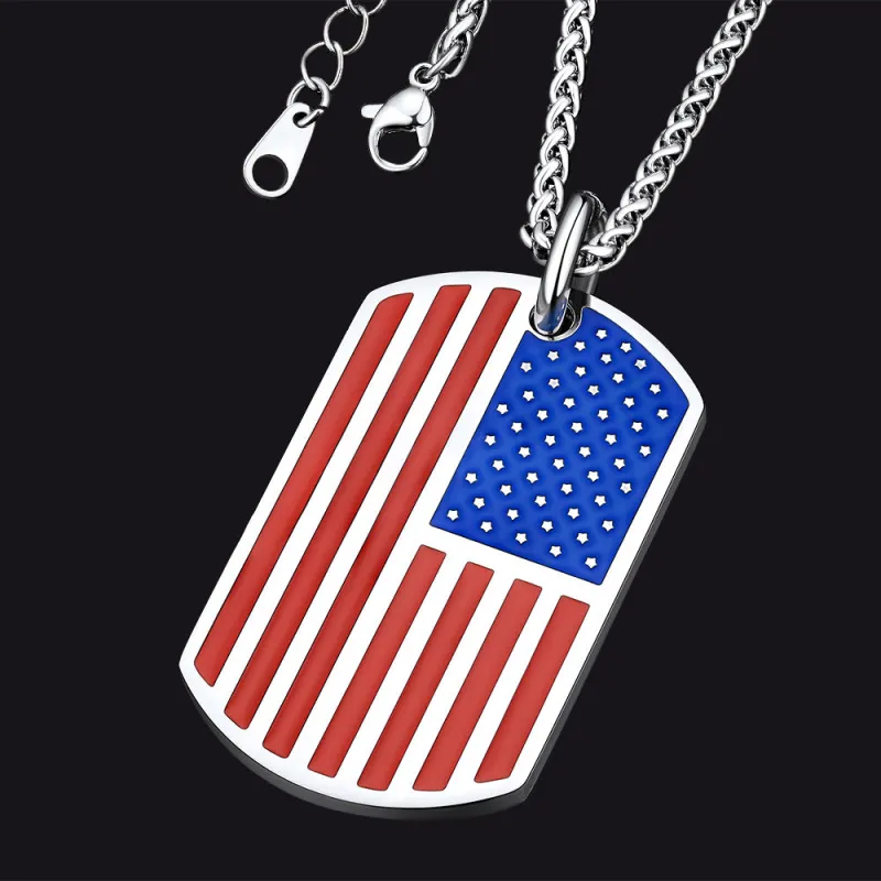 Engraved American Flag Dog Tag Necklace for Men sold by FaithHeart