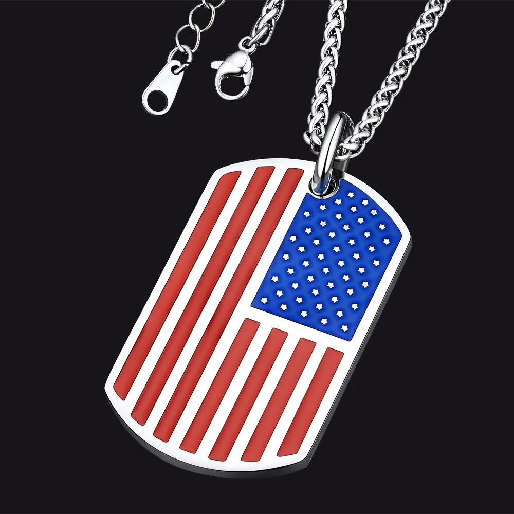 Engraved American Flag Dog Tag Necklace for Men sold by FaithHeart