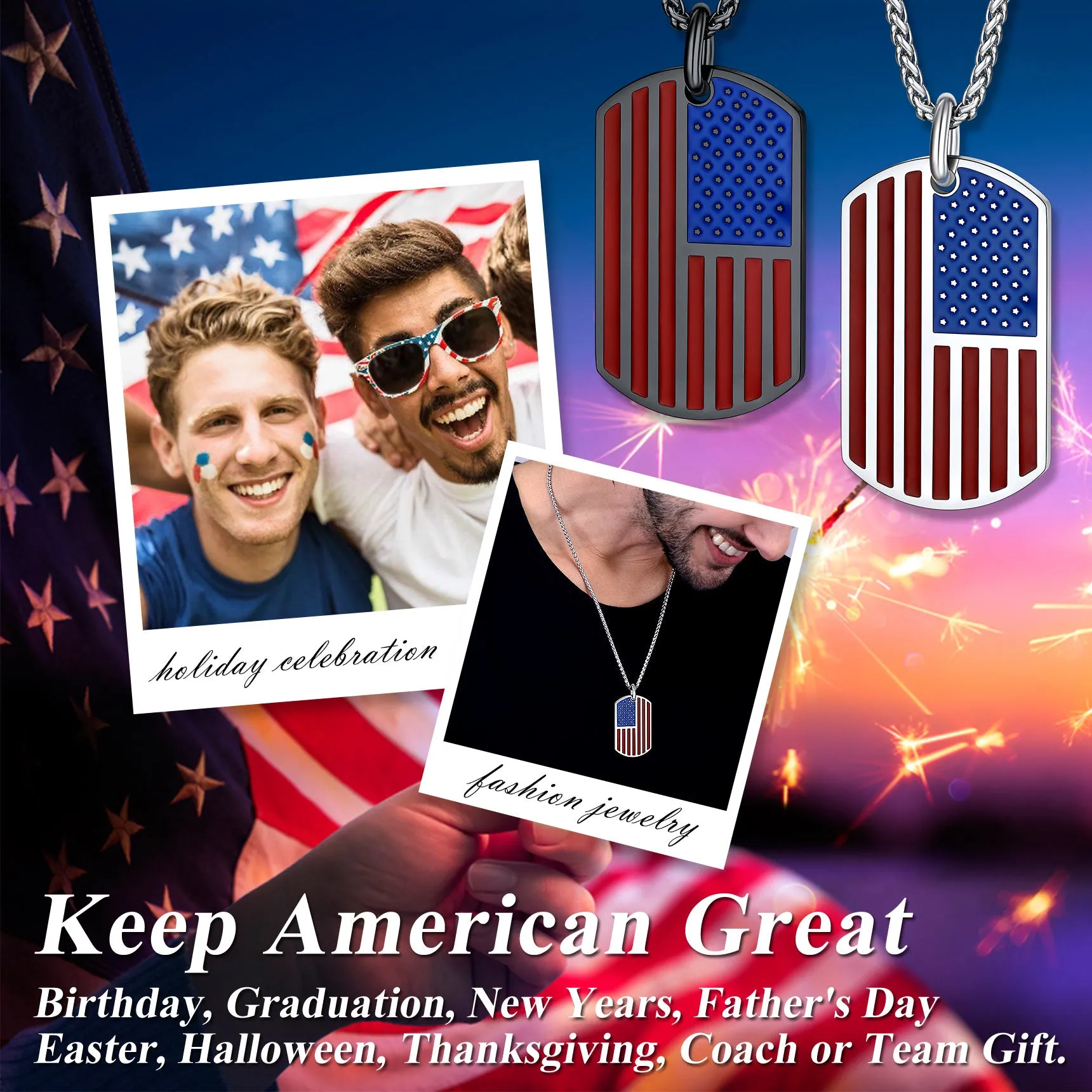 Engraved American Flag Dog Tag Necklace for Men sold by FaithHeart product image thumbnail 3