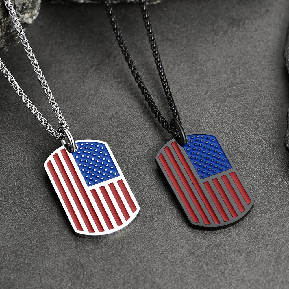 Engraved American Flag Dog Tag Necklace for Men sold by FaithHeart product image thumbnail 4