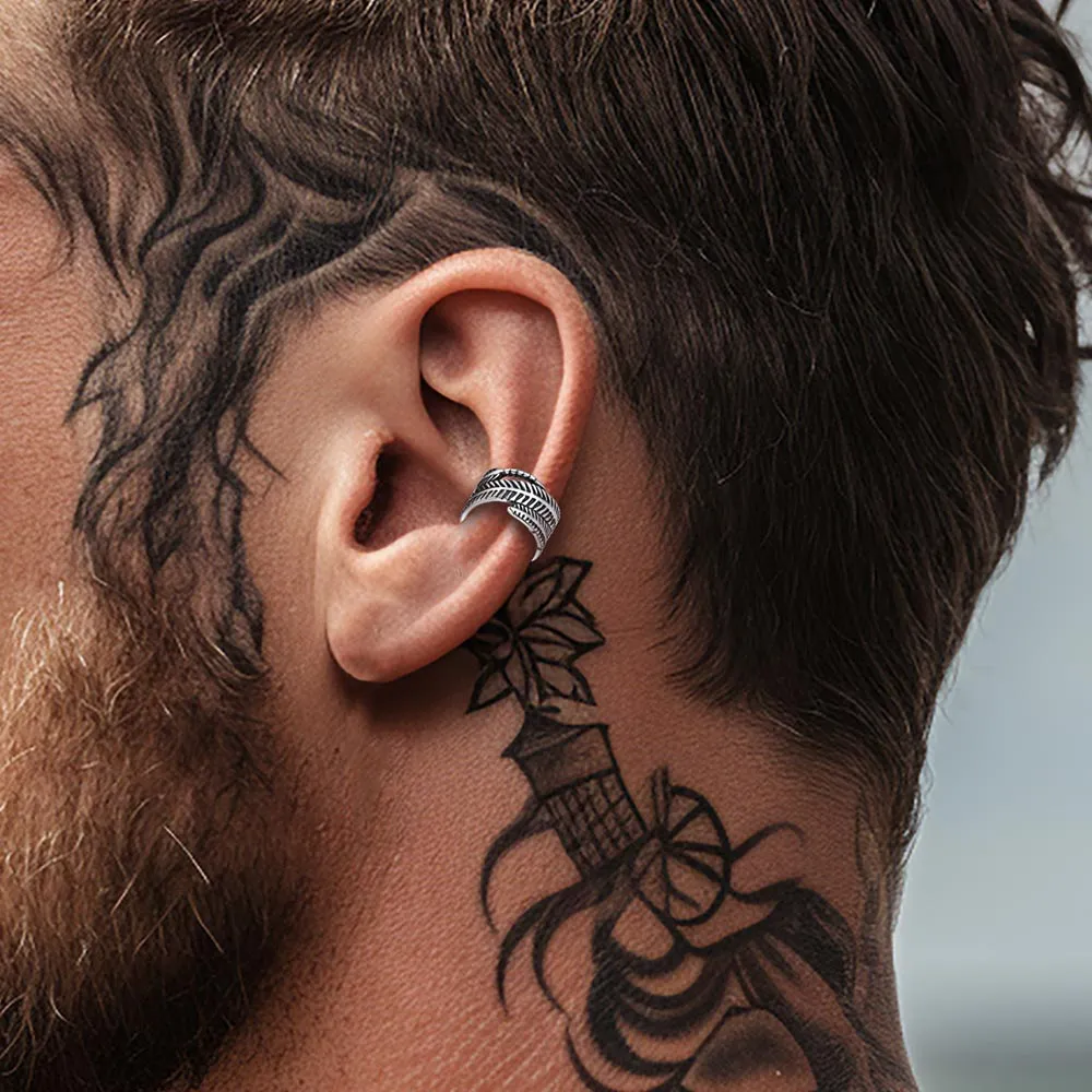 Sterling Silver Feather Ear Cuff Earrings for Men sold by FaithHeart product image thumbnail 2