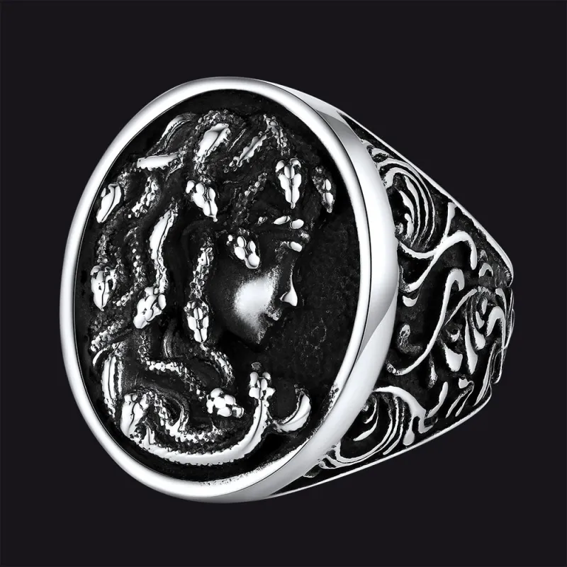 Medusa Snake Hair Ring Greek Mythology Signet Ring for Men Women sold by FaithHeart