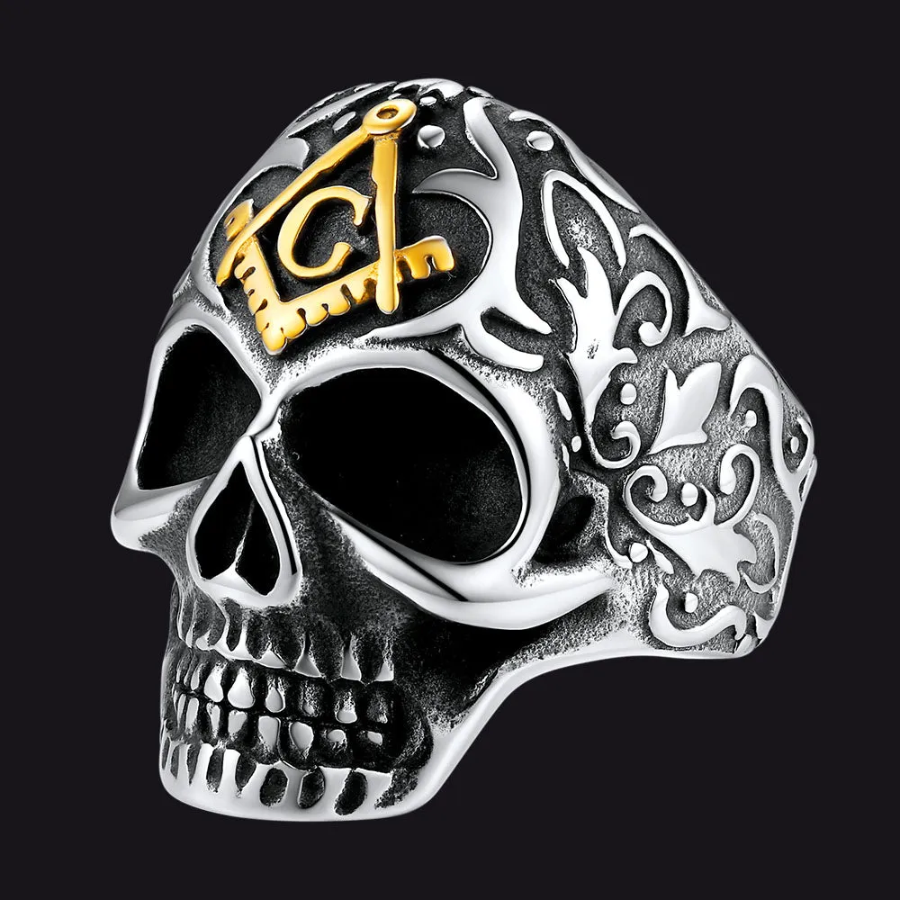 Gothic Masonic Skull Stainless Steel Ring for Men sold by FaithHeart