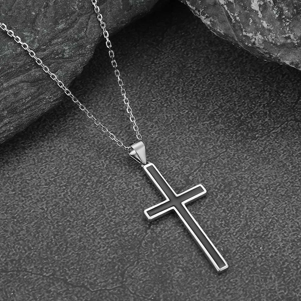 Sterling Silver Black Enamel Cross Necklace for Men sold by FaithHeart product image thumbnail 4