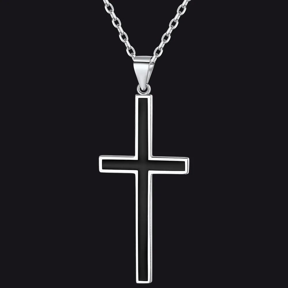 Sterling Silver Black Enamel Cross Necklace for Men sold by FaithHeart