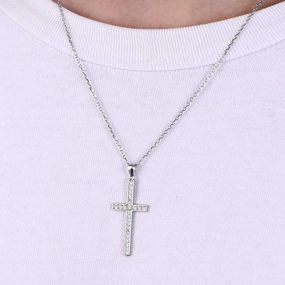 Sterling Silver Zirconia Cross Necklace for Men sold by FaithHeart product image thumbnail 2