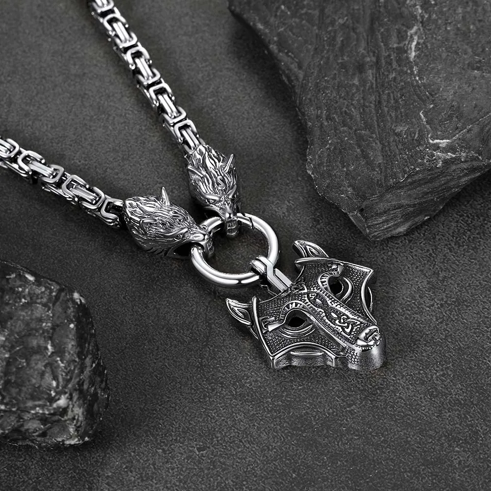 Viking Wolf Head Kings Chain & Fenrir Pendant Necklace sold by FaithHeart product image thumbnail 3