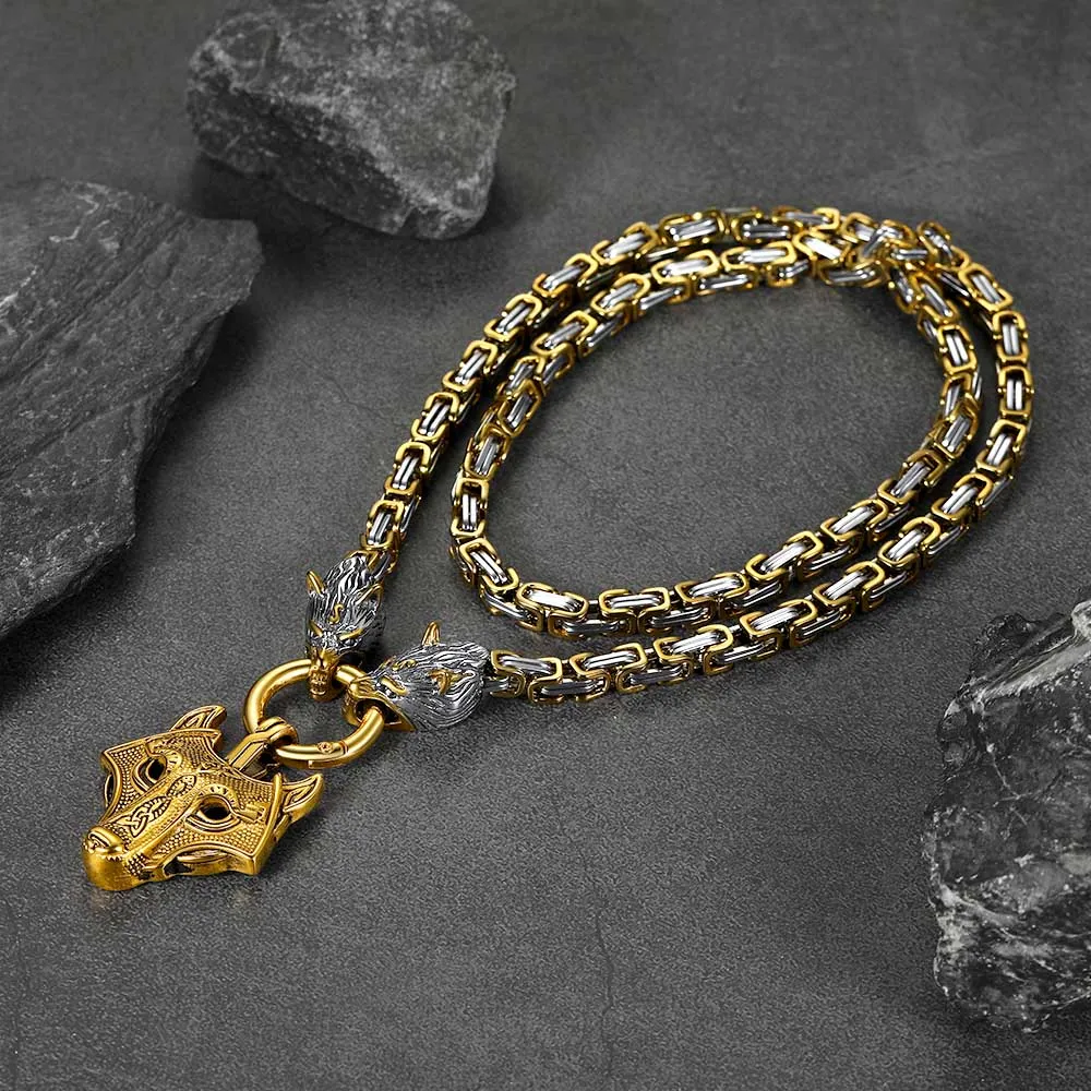 Viking Wolf Head Kings Chain & Fenrir Pendant Necklace sold by FaithHeart product image thumbnail 4