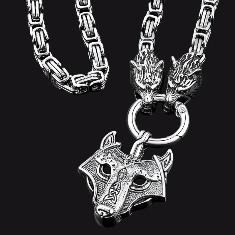 Viking Wolf Head Kings Chain & Fenrir Pendant Necklace sold by FaithHeart