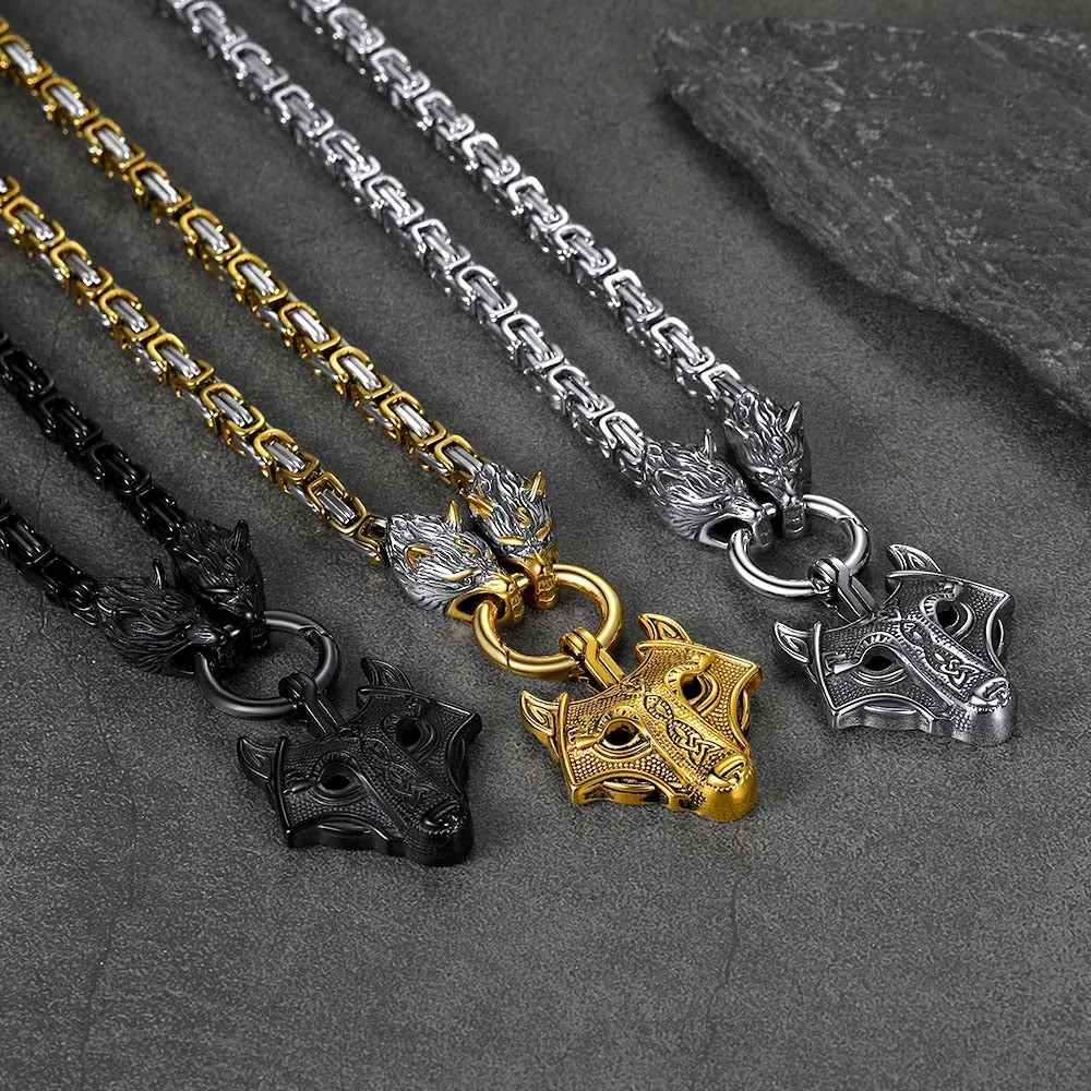 Viking Wolf Head Kings Chain & Fenrir Pendant Necklace sold by FaithHeart product image thumbnail 2