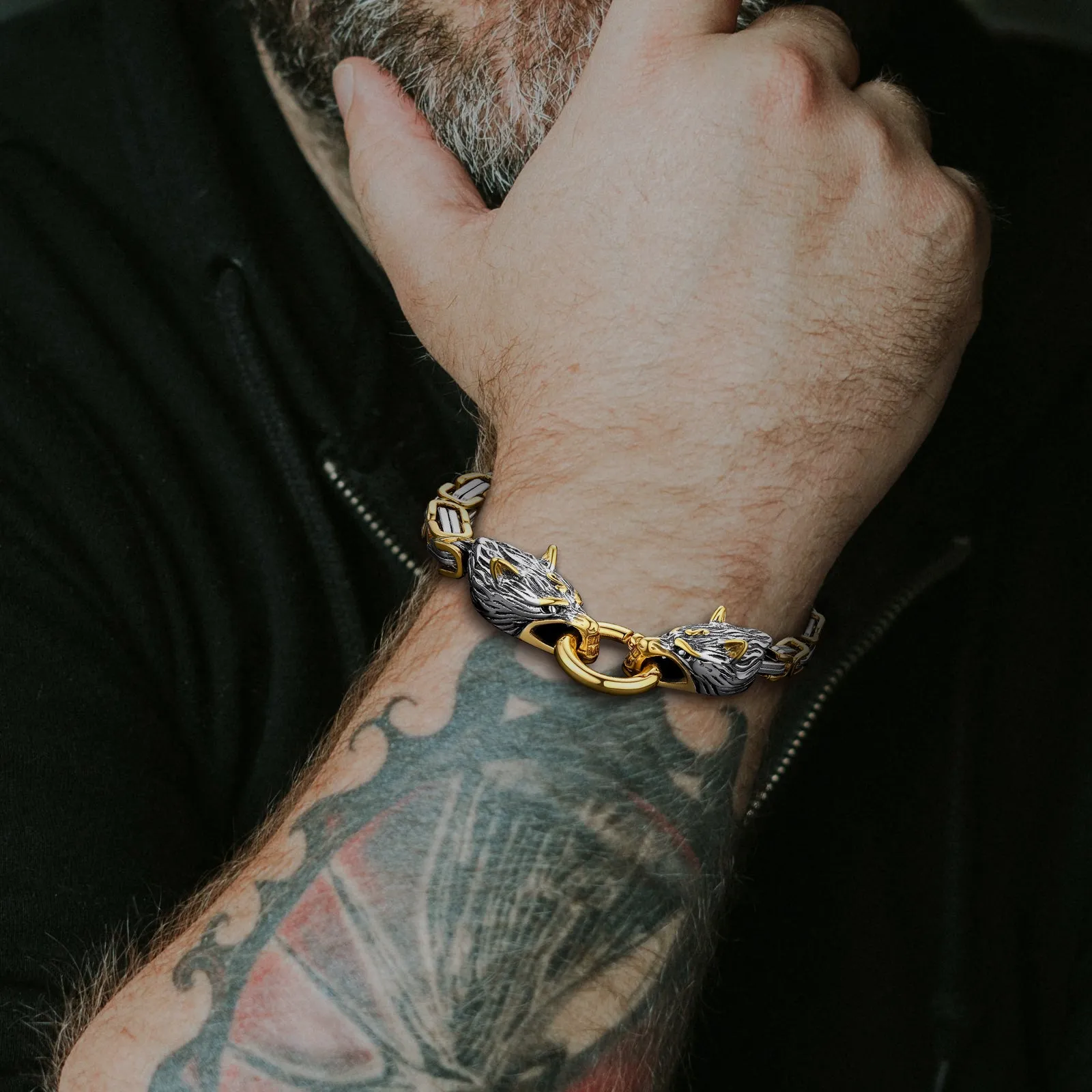 Viking Wolf Head Chain Bracelet Cuff Bangle Gift for Men sold by FaithHeart product image thumbnail 3