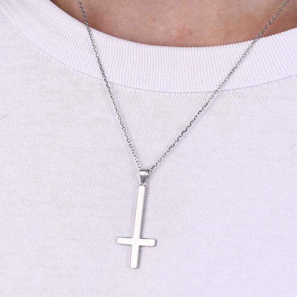 Sterling Silver Inverted Cross Necklace for Men sold by FaithHeart product image thumbnail 2