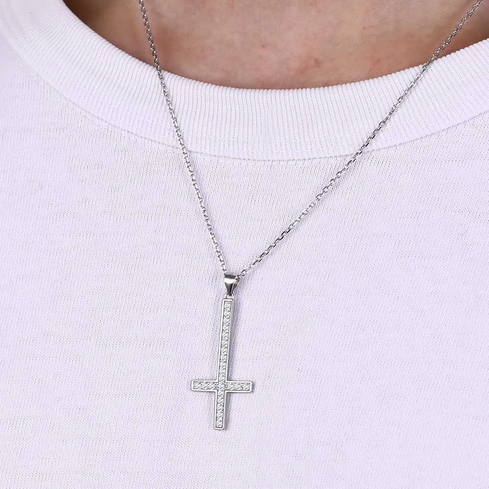Sterling Silver Inverted Cross Necklace for Men sold by FaithHeart product image thumbnail 4
