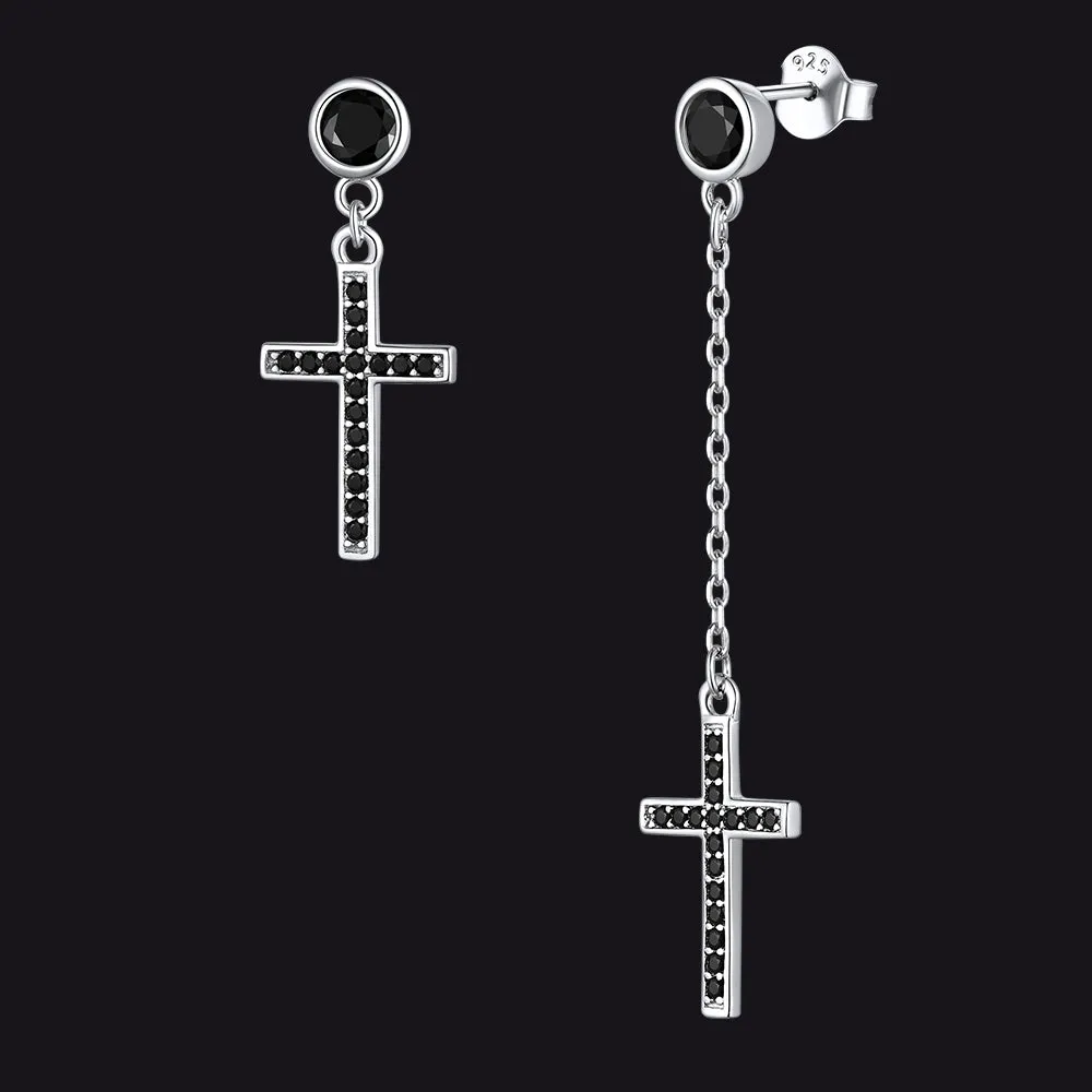 Christian CZ Hanging Dangling Cross Earrings for Men sold by FaithHeart