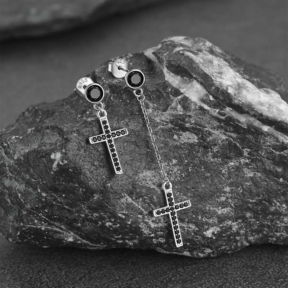 Christian CZ Hanging Dangling Cross Earrings for Men sold by FaithHeart product image thumbnail 3