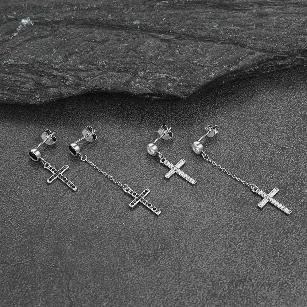Christian CZ Hanging Dangling Cross Earrings for Men sold by FaithHeart product image thumbnail 4