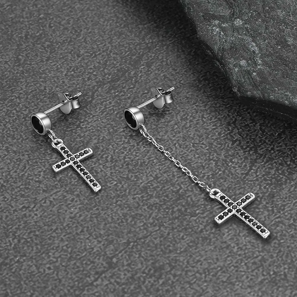Christian CZ Hanging Dangling Cross Earrings for Men sold by FaithHeart product image thumbnail 2