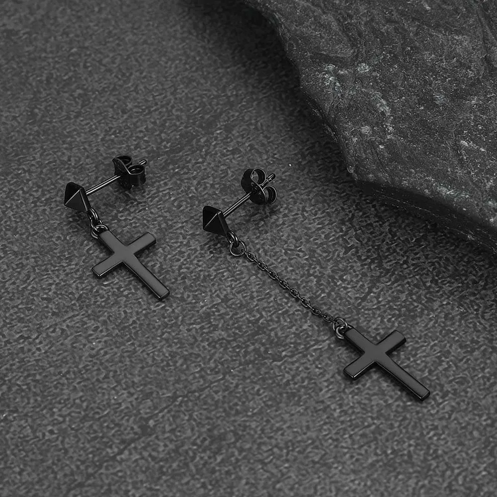 Classic Asymmetry Dangling Cross Earrings in Sterling Silver sold by FaithHeart product image thumbnail 5