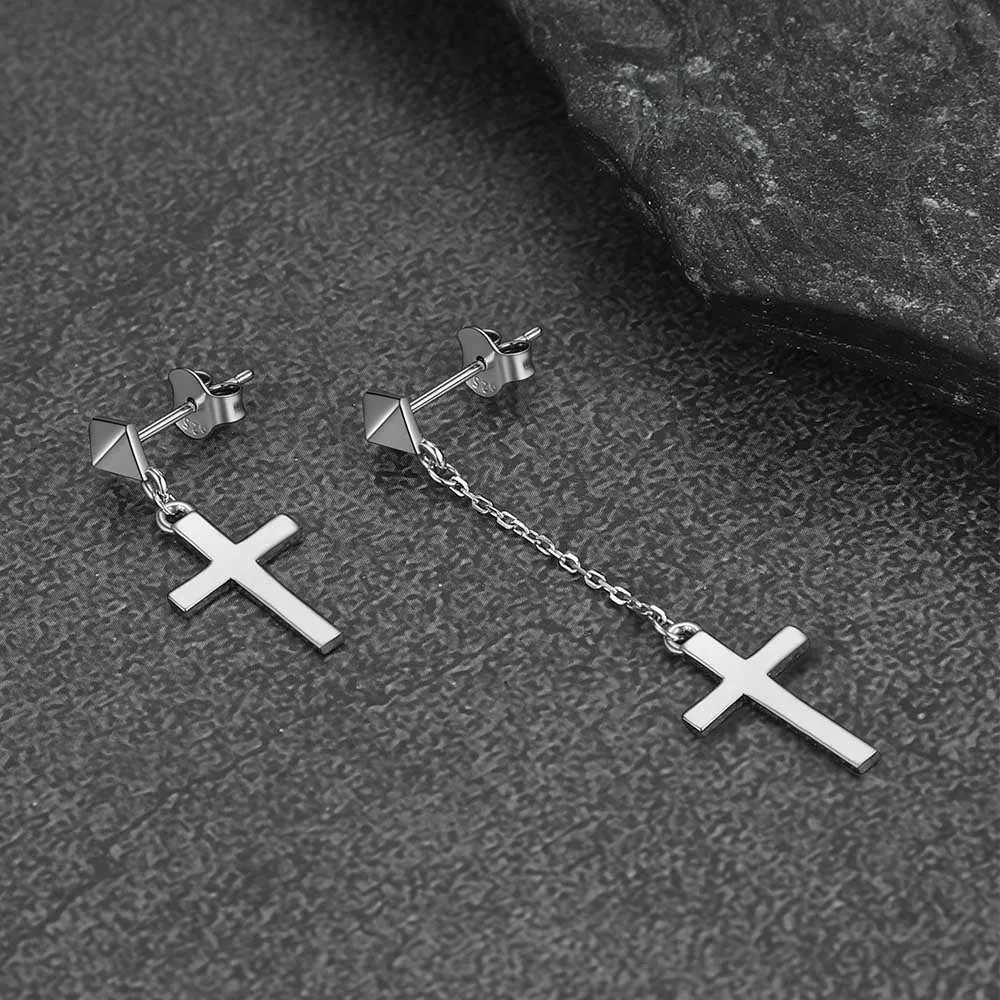 Classic Asymmetry Dangling Cross Earrings in Sterling Silver sold by FaithHeart product image thumbnail 4