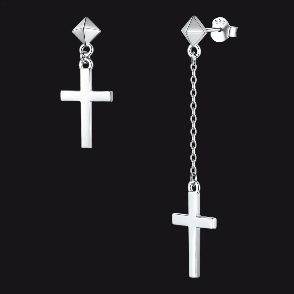 Classic Asymmetry Dangling Cross Earrings in Sterling Silver sold by FaithHeart