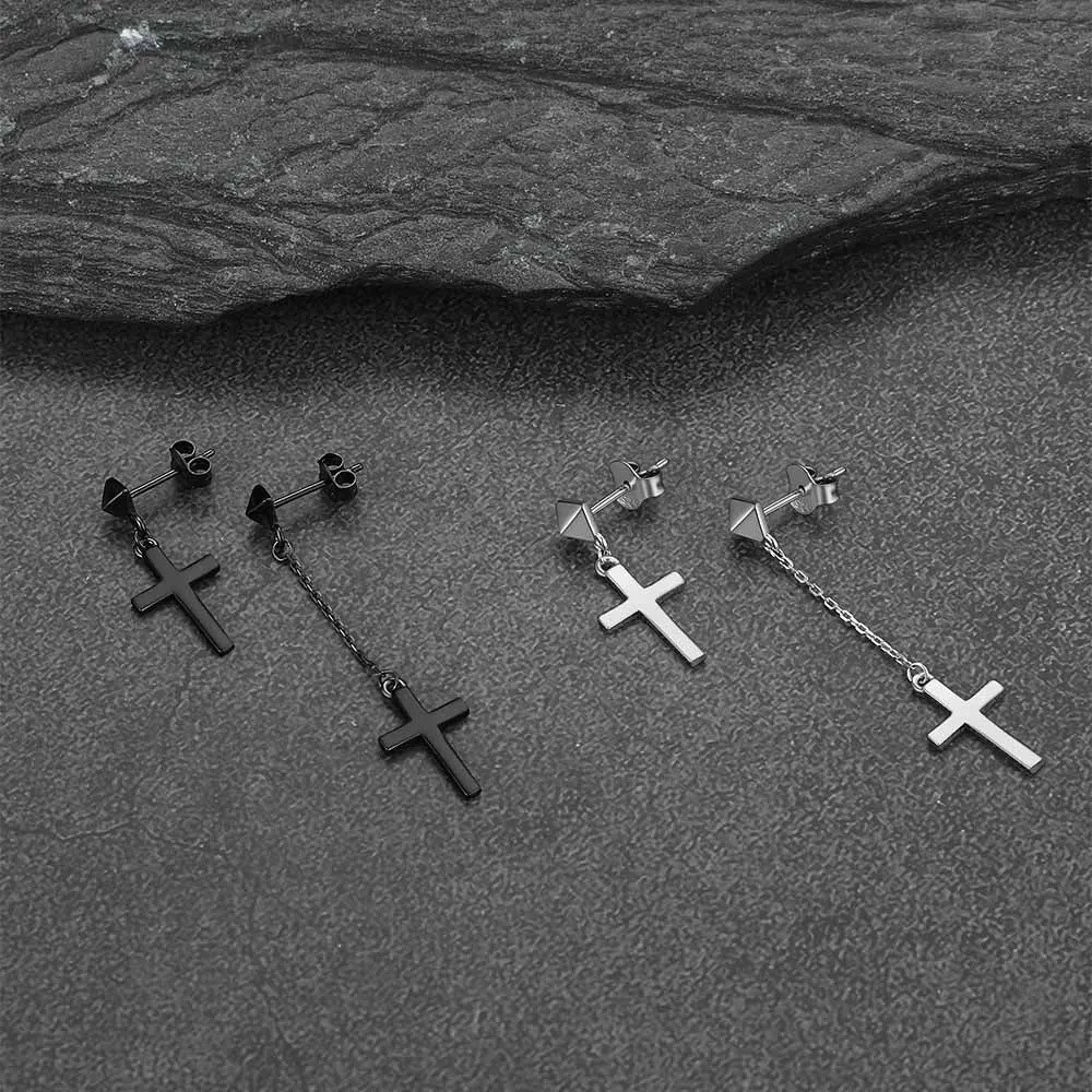 Classic Asymmetry Dangling Cross Earrings in Sterling Silver sold by FaithHeart product image thumbnail 2