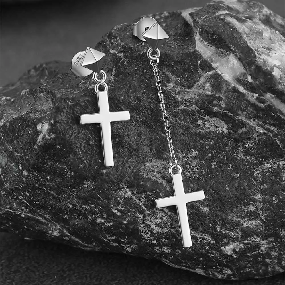 Classic Asymmetry Dangling Cross Earrings in Sterling Silver sold by FaithHeart product image thumbnail 3