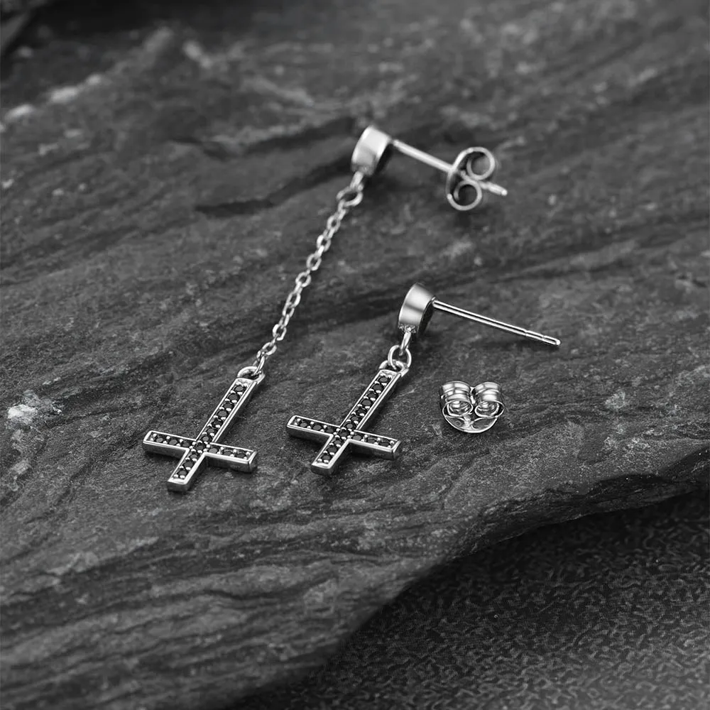Sterling Silver Inverted Cross Earrings Drop Studs Cubic Zirconia sold by FaithHeart product image thumbnail 5