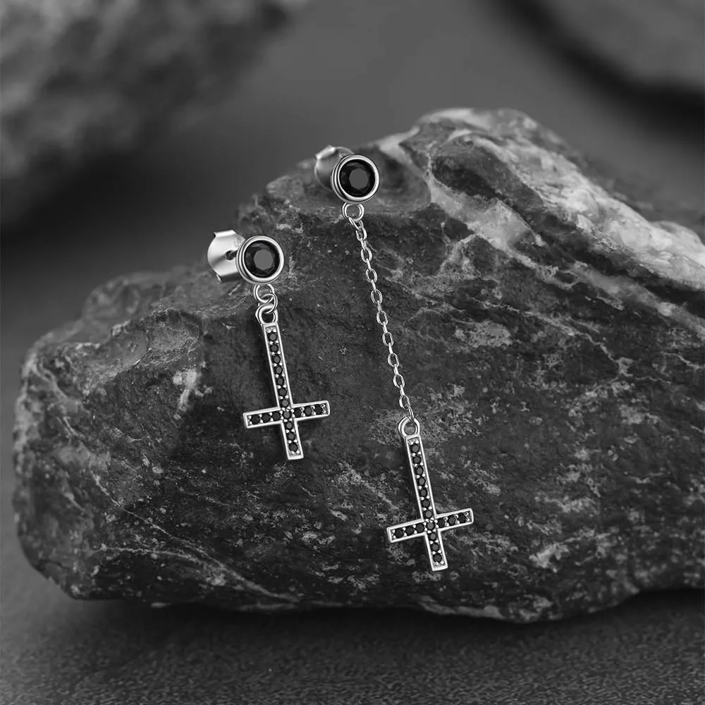 Sterling Silver Inverted Cross Earrings Drop Studs Cubic Zirconia sold by FaithHeart product image thumbnail 4