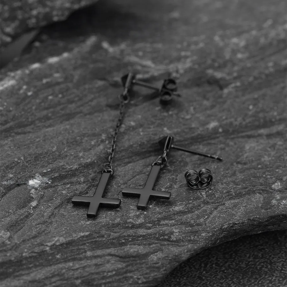 Sterling Silver Inverted Cross Dangling Stud Earrings for Men Women sold by FaithHeart product image thumbnail 5