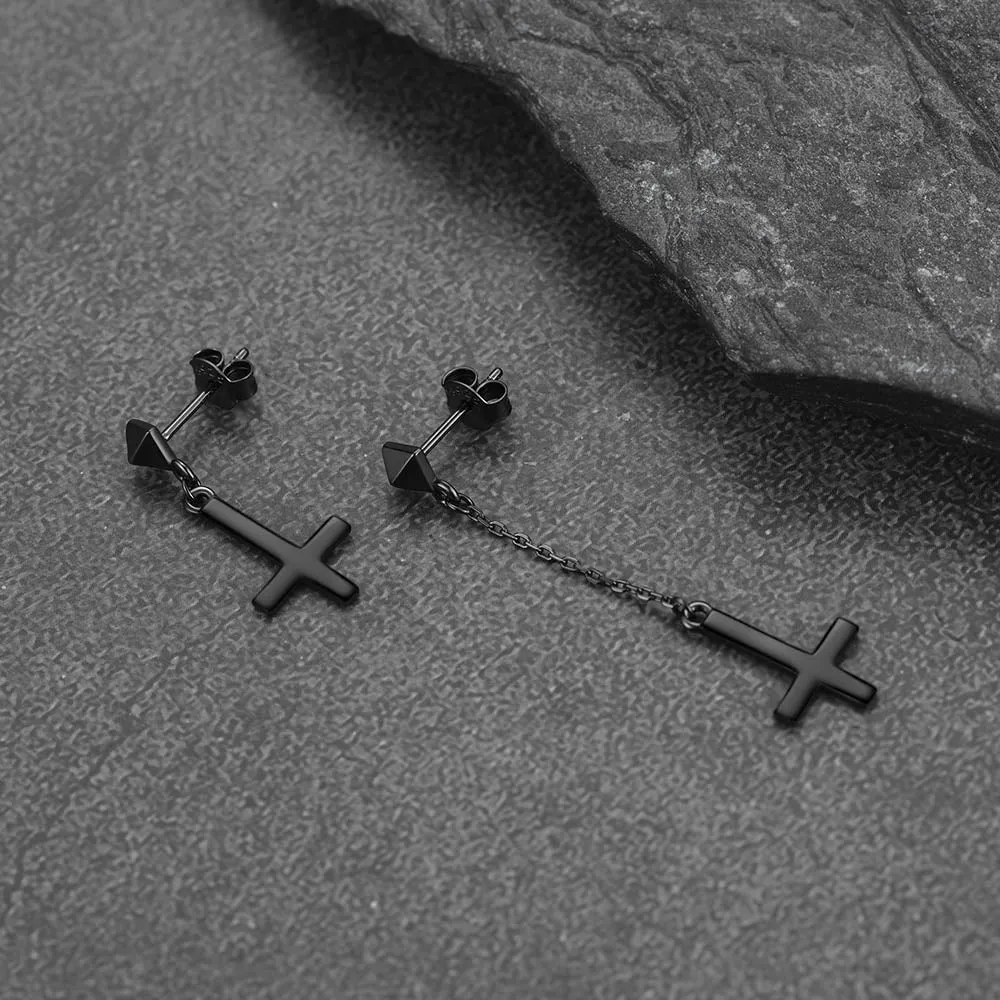 Sterling Silver Inverted Cross Dangling Stud Earrings for Men Women sold by FaithHeart product image thumbnail 4